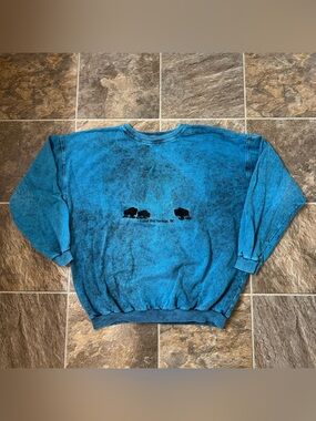 VTG Liard Hot Spring,BC Acid Wash Ice Blue 90s Canada Sweater Size Large